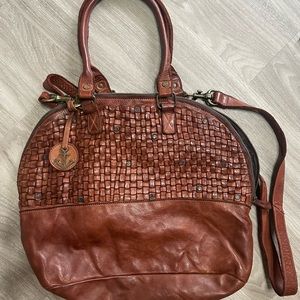 Harbour 2nd Cognac Leather slouchy boho weaved leather bag